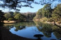 Daisensui Pond and Yukitsuri (snow hanging) in Rikugien Garden, Tokyo, Japan Royalty Free Stock Photo