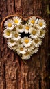 Daisies arranged on a tree in the shape of a heart. Showing love. Ai generative