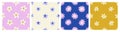 Daisies, floral patterns set. Seamless texture design with simple flowers in doodle groovy style. Endless repeatable