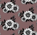 Daisies hand-drawn cute bouquets black and wight