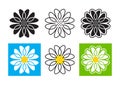 Daisies icons set. Daisy emblem Chamomile logo. Vector illustration