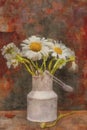 Daisy blooming flowers- vintage vase metal