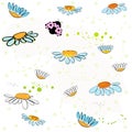 Daisy field and lady bird spring pattern vector background Royalty Free Stock Photo