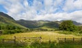 Daisy field mountains blue sky and clouds scenic Langdale Valley Lake District uk Royalty Free Stock Photo