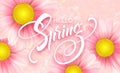 Daisy Flower Background and Hello Spring Lettering. Vector Illustration Royalty Free Stock Photo