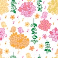 Daisy flower bird half draw doodle seamless pattern Royalty Free Stock Photo