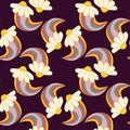 1970 daisy flower rainbow seamless pattern. Groovy hippie retro background. Vintage 90 y2k psychedelic cartoon style Royalty Free Stock Photo