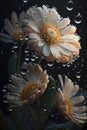 Daisy flower with water splash. Created with generative AI technology. Royalty Free Stock Photo