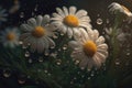 Daisy flower with water splash. Created with generative AI technology. Royalty Free Stock Photo