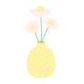 Daisy flowers in a polka dot vase. Still life in pastel colors