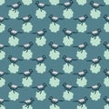 Daisy Flowers and Tiny Birds Seamless Vector Pattern. Pretty Spring Green Floral Garden.