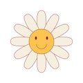 Daisy Groovy flowers face. Retro chamomile smiles