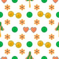 1970 daisy and hippie glasses vector seamless pattern