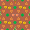 1970 daisy and hippie glasses vector seamless pattern