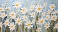 Stunning Daisy Art: Energetic Impasto Painting On Blue Wall