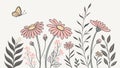 Daisy patch vector design, wildflower illustration with ladybug and butterfly details vector design Generative AI Royalty Free Stock Photo