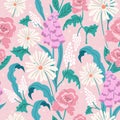 Daisy and peony seamless pattern with hand painted flowers. Floral hand drawn vector background. Perfect for creating fabrics, tex Royalty Free Stock Photo