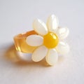 Luxury Daisy Ring In Pastel Yellow And White With Translucent Lucite Band