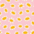 Daisy seamless pattern. Delicate pink cute wildflower background for baby textile.