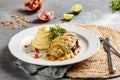 Dajaj Warak Enab or chicken Vine leaves served in dish isolated on table top view of arabic breakfast