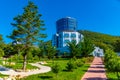 Dajti tower situated next to exit of gondola lift on mount Dajti in Albania