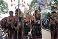 Dak Lak, Vietnam - Mar 10, 2017: Vietnamese ethnic minority people wear traditional costumes performing a traditional dance at an Royalty Free Stock Photo