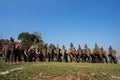 Dak Lak , Vietnam - March 12, 2017 : Elephants stand in line before the race at racing festival by Lak lake in Dak Lak, center hig