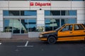 Taxi waiting in front of airport building Royalty Free Stock Photo