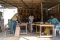 Local artists in a Goree Island workshop creating traditional paintings Royalty Free Stock Photo