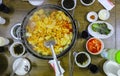 Dakgalbi : One of Korean favorite : Korean spicy stir fried vegetable, chicken and Korean spicy sauce (Gochujang) in big hot pan.
