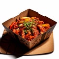 Dakgalbi Served in a beautiful lunch box white background - generative Ai illustration