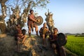 Daklak, Vietnam - Mar 9, 2017: Ede ethnic minority people perform traditional gong and drum dance in their festival under big tree