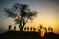 Daklak, Vietnam - Mar 9, 2017: Ede ethnic minority people perform traditional gong and drum dance by campfire in their festival un