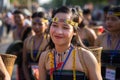 Daklak, Vietnam - Mar 9, 2017: Vietnamese ethnic minority people wears traditional costumes performing a traditional dance at an e Royalty Free Stock Photo