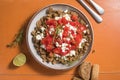 Dakos greece salad. Rusks with tomatoes and feta cheese