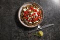 Dakos greece salad. Rusks with tomatoes and feta cheese