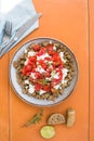 Dakos greece salad. Rusks with tomatoes and feta cheese