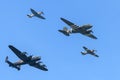 Dakota DC3, Avro Lancaster, Spitfire and Hurricane in formation