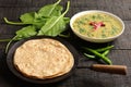 Dal palak dish served with chapathi. Royalty Free Stock Photo