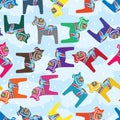 Dala horse colorful drop sky seamless pattern