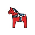 Dala horse doodle icon, vector color line illustration Royalty Free Stock Photo