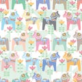 Dala horse pastel symmetry seamless pattern