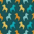 Dala horses seamless pattern. Swedish Dalarna horse scandinavian sketch minimalistic style simple background for cards tourism