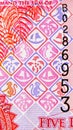 5 Dalasis banknote, Bank of Gambia. Fragment: monkey and sail boat pictogram icons