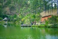 DALAT, VIETNAM - February 17, 2017: Cu Lan village at Dalat countryside, hotel and holiday resort among pine jungle, camp on grass Royalty Free Stock Photo