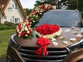 Dalat, Vietnam, May 30, 2016: Wedding decoration of flowers in car