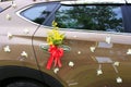 Dalat, Vietnam, May 30, 2016: Wedding decoration of flowers in car