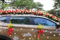 Dalat, Vietnam, May 30, 2016: Wedding decoration of flowers in car