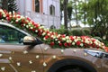 Dalat, Vietnam, May 30, 2016: Wedding decoration of flowers in car