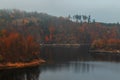 The Dalesice water reservoir on the Jihlava river in the autumn fog